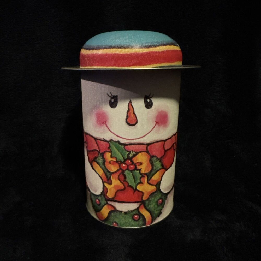 Vintage 2000s Tilted Hat Snowman Nesting Tin Container